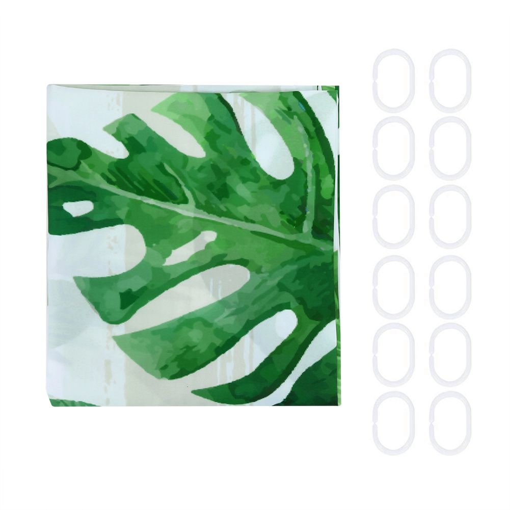 Unique Plant Leaves Pattern Shower Curtain Waterproof Mildew Proof Bathroom view 2