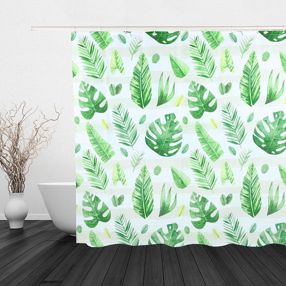 Unique Plant Leaves Pattern Shower Curtain Waterproof Mildew Proof Bathroom view 3