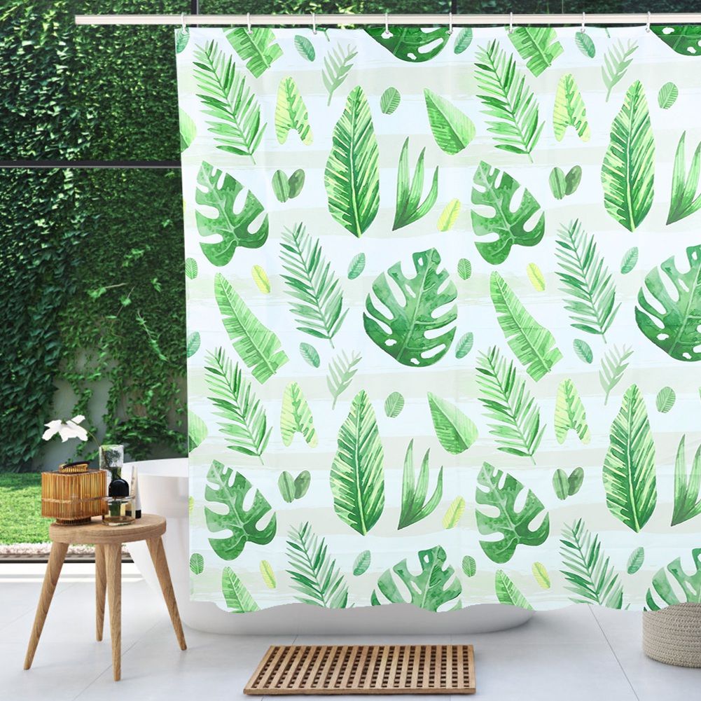 Unique Plant Leaves Pattern Shower Curtain Waterproof Mildew Proof Bathroom view 5