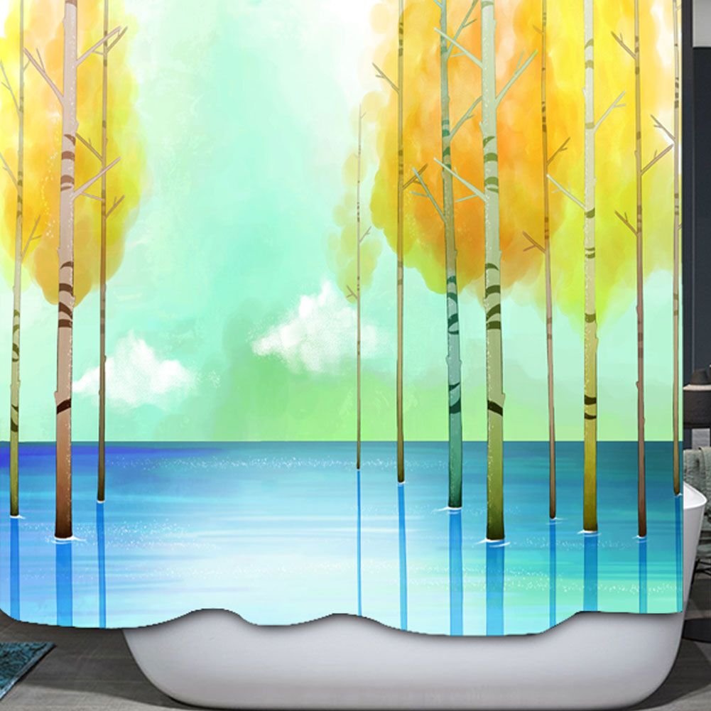 Small Tree Pattern Waterproof Mildew Proof Shower Curtain with Hooks Bathroom view 3