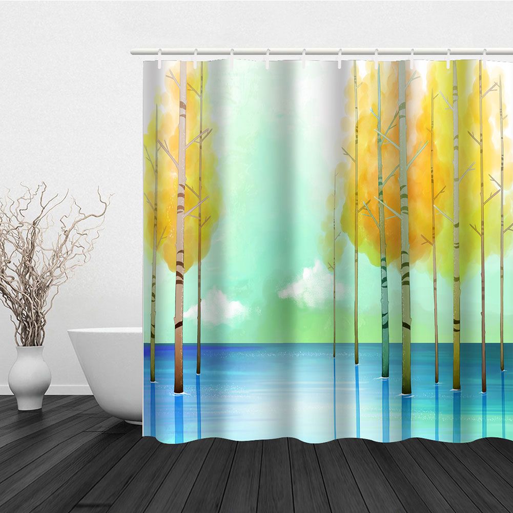 Small Tree Pattern Waterproof Mildew Proof Shower Curtain with Hooks Bathroom view 5