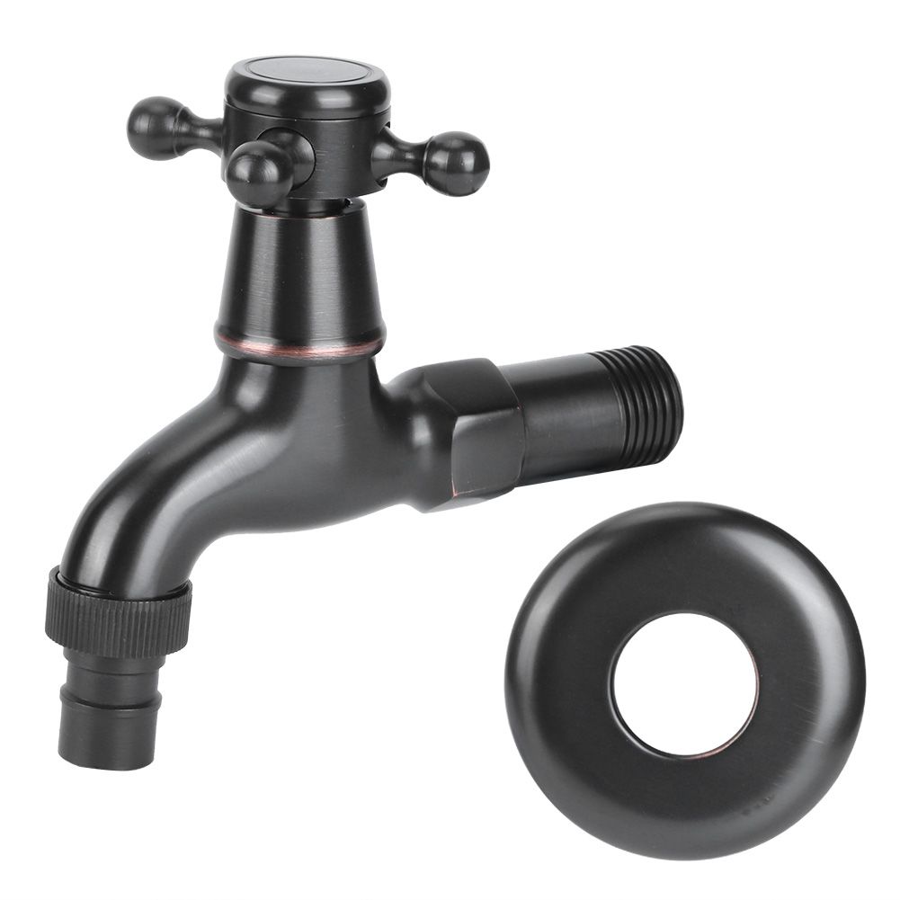 G1/2in Thread Retro Style Water Tap Brass Black Short Type Washing Machine view 2