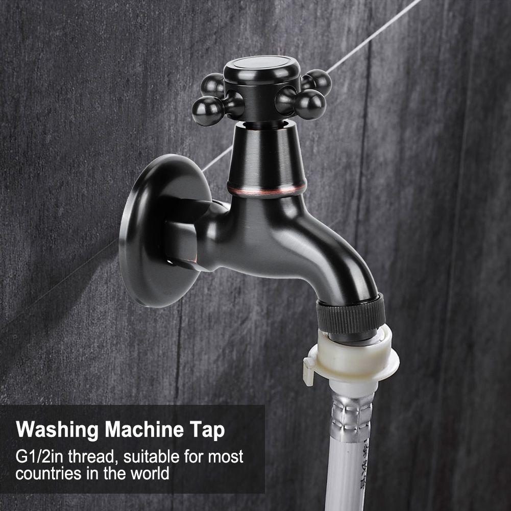 G1/2in Thread Retro Style Water Tap Brass Black Short Type Washing Machine view 7