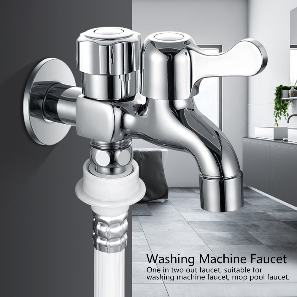 G1/2in Alloy Silver Wall In Double Water Outlet Tap Washing Machine Mop Pool view 7