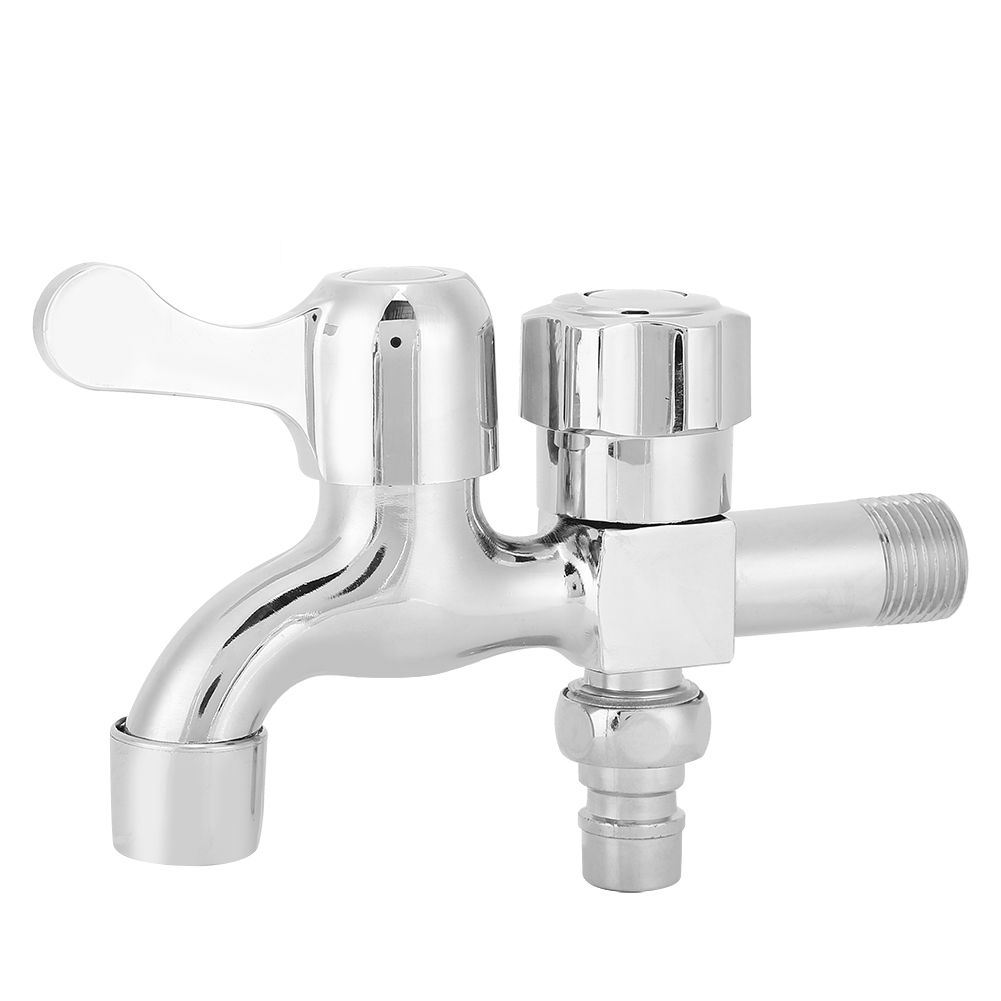 G1/2in Alloy Silver Wall In Double Water Outlet Tap Washing Machine Mop Pool view 8