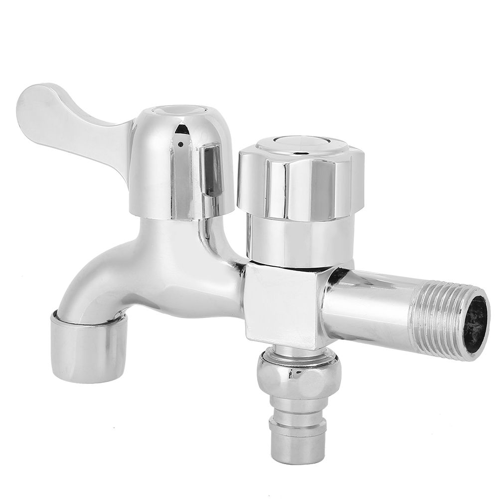 G1/2in Alloy Silver Wall In Double Water Outlet Tap Washing Machine Mop Pool view 9