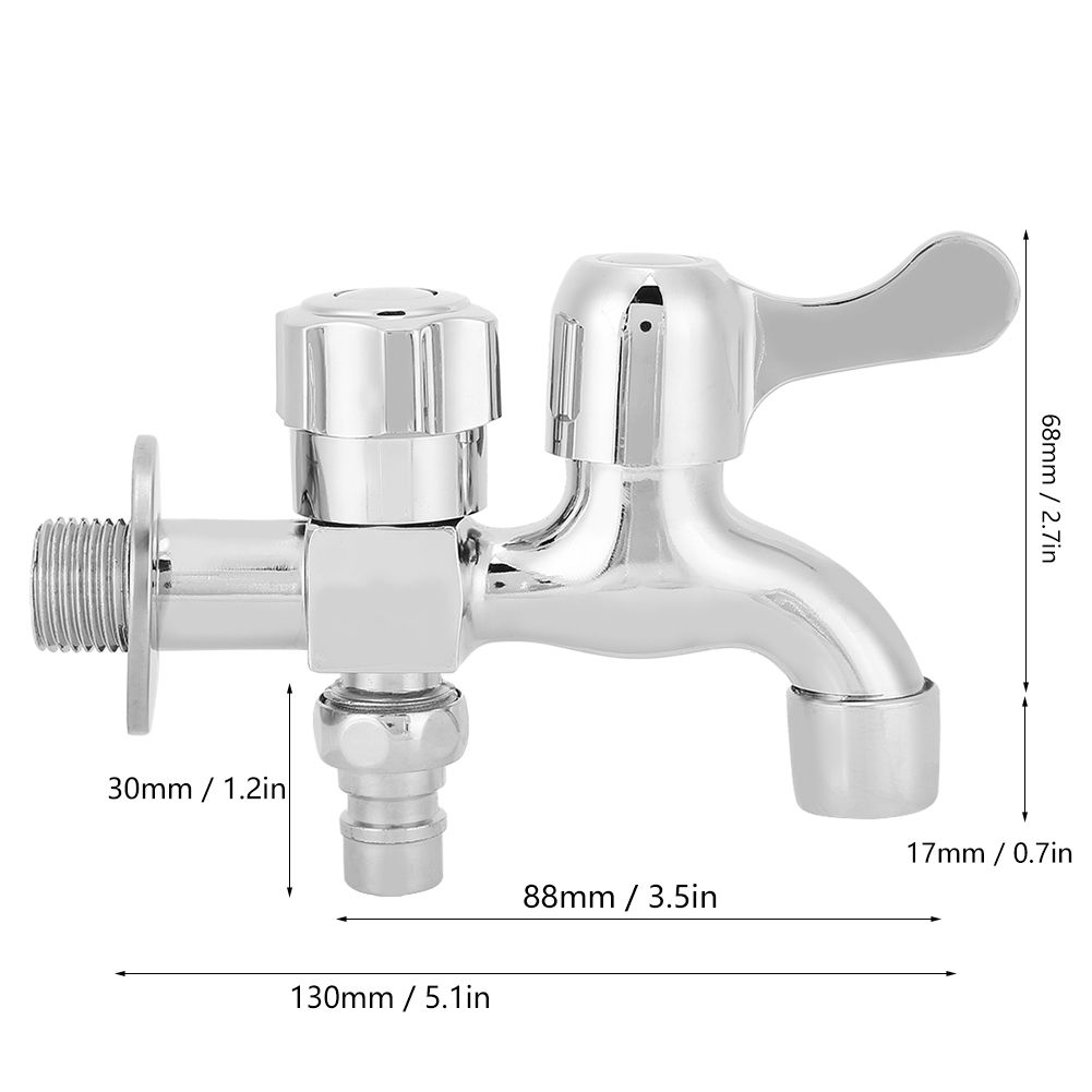G1/2in Alloy Silver Wall In Double Water Outlet Tap Washing Machine Mop Pool view 10