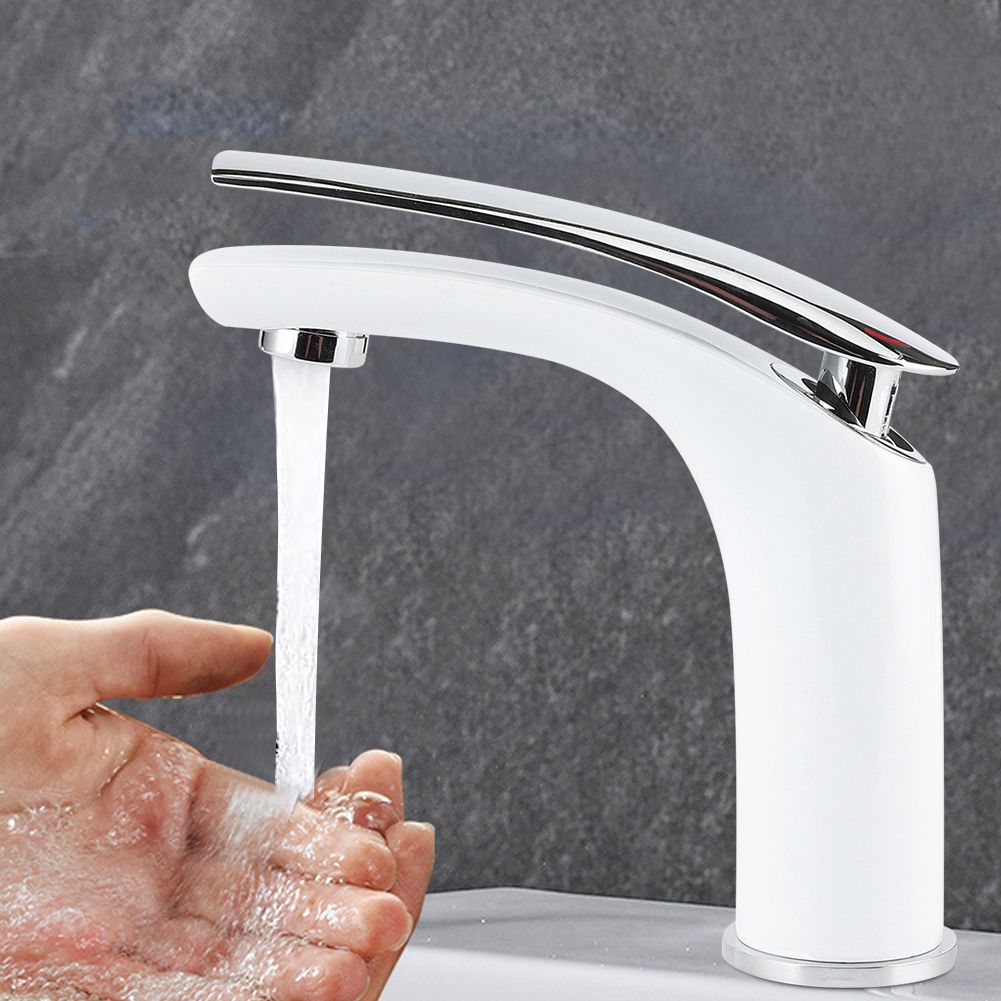 White Paint Washbasin Faucet Hot and Cold Bathroom Hardware Basin Water Tap — image 1