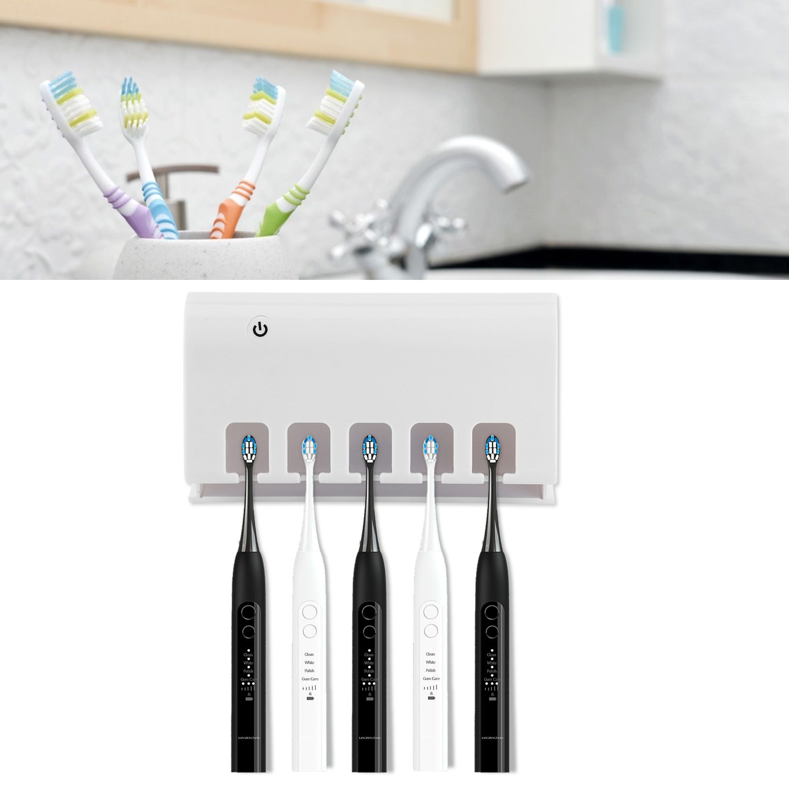 White Wall Mounted Universal 5 Holes Ultraviolet Toothbrush Cleaning Rack view 9