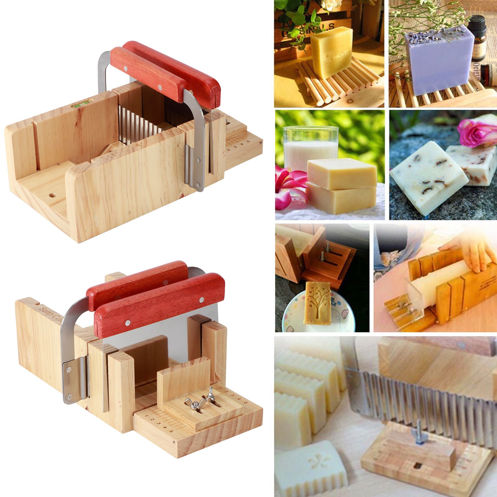 MultiFunction Adjustable Wood Soap Cutting Box HandMade Bread Cutter Mold for view 9