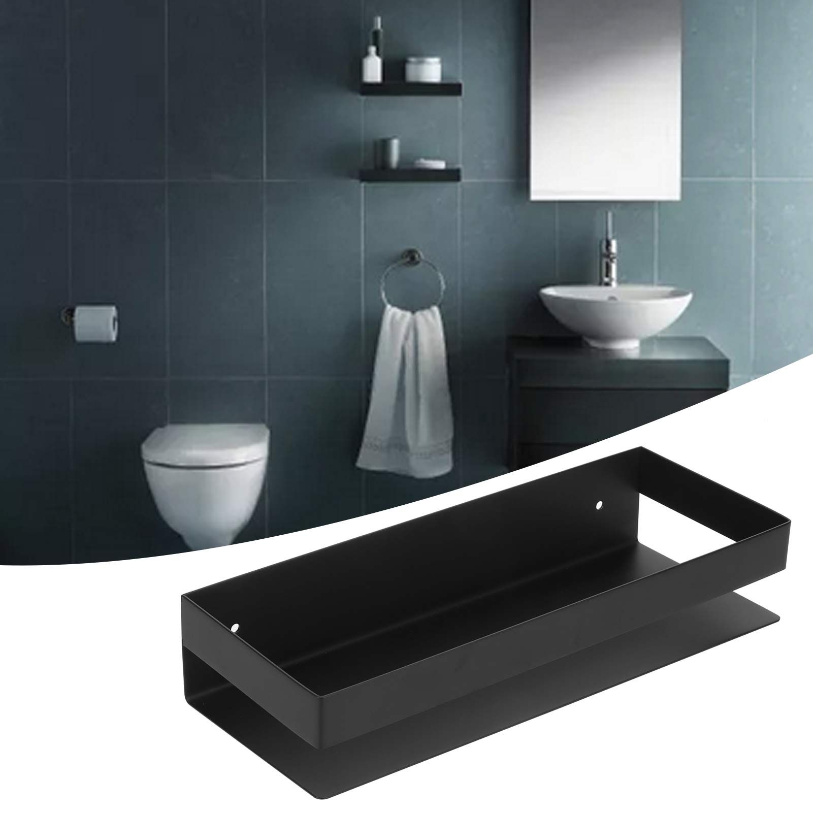 30cm Matt Black Shelf Stainless Steel Bathroom Shelf Kitchen Storage Rack for view 12