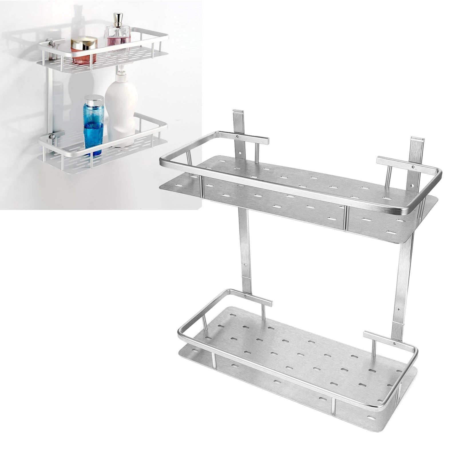 Space Aluminum Bathroom Shelf RustProof Shower Rack Kitchen Storage Basket for view 11
