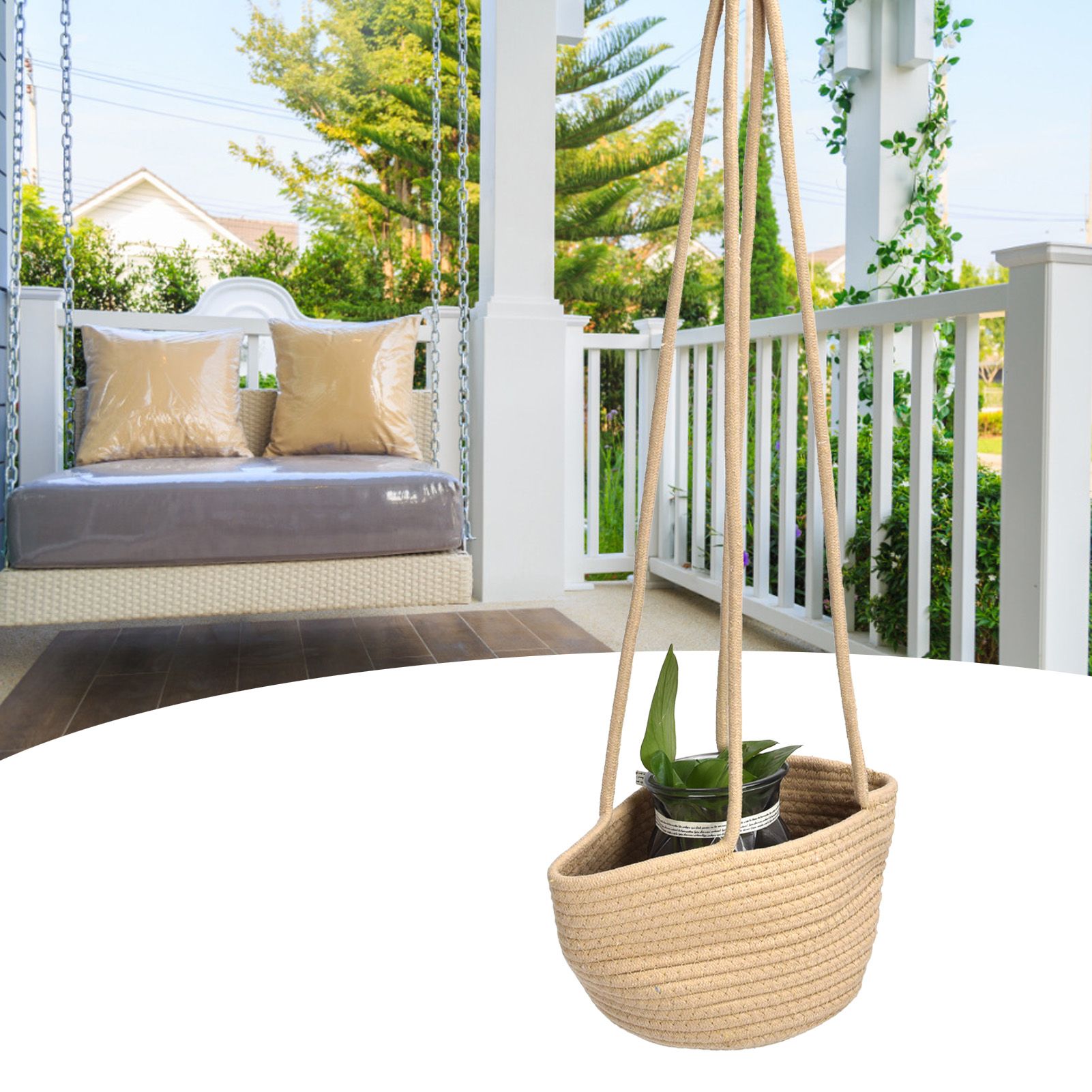 Hanging Flower Basket Woven Basket Suspended Flowerpot Plant Storage view 11