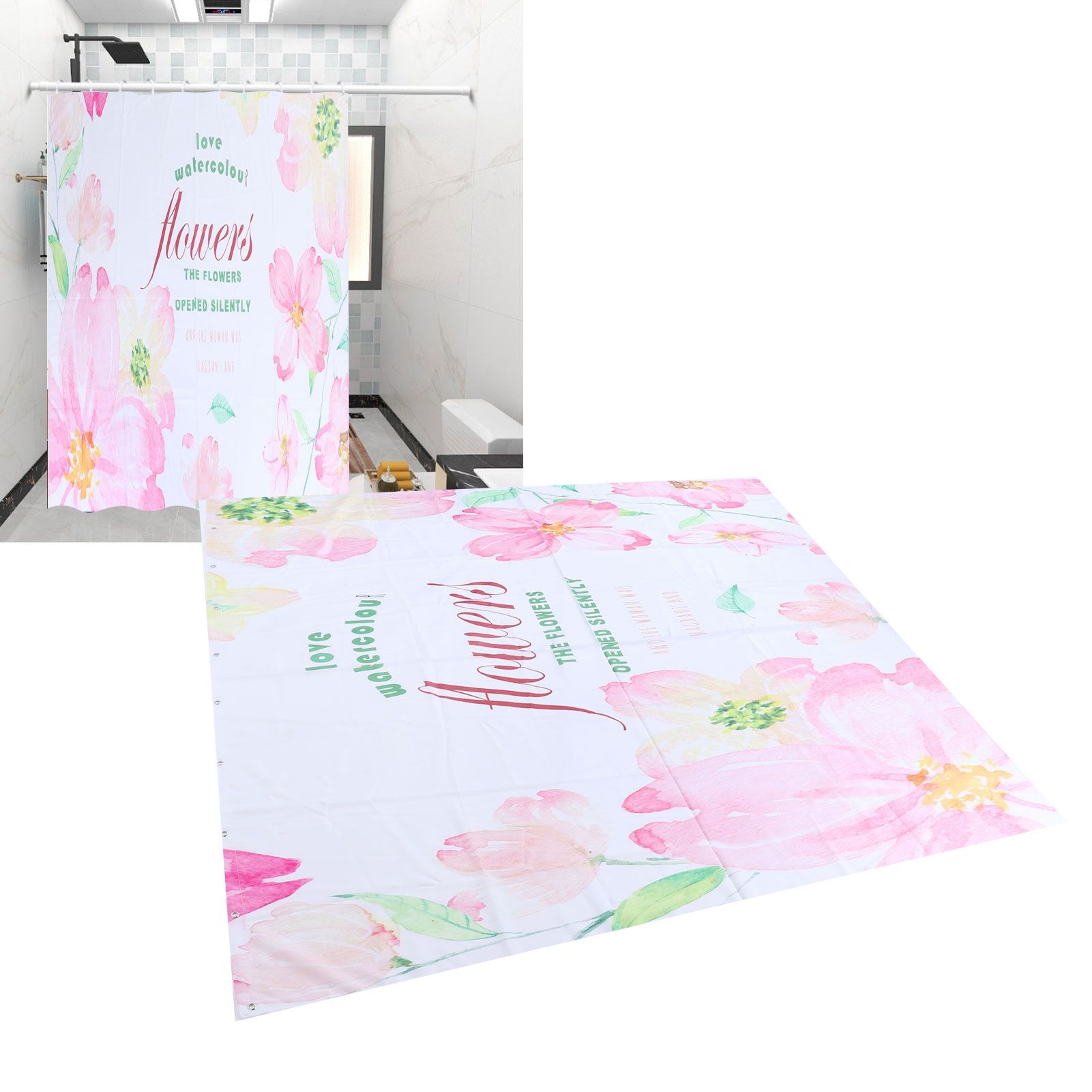 Summer Floral Pattern Shower Curtain with Hook Bathroom Curtain for Home view 11