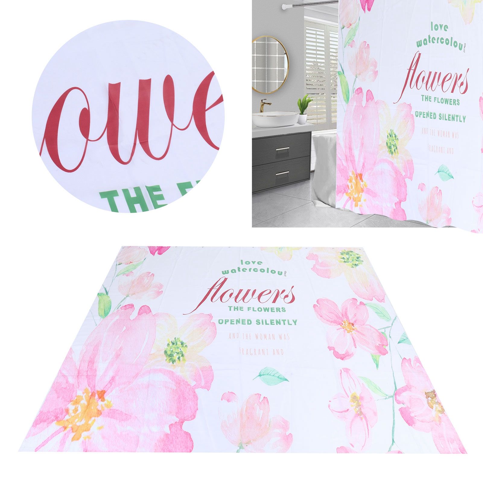 Summer Floral Pattern Shower Curtain with Hook Bathroom Curtain for Home view 12