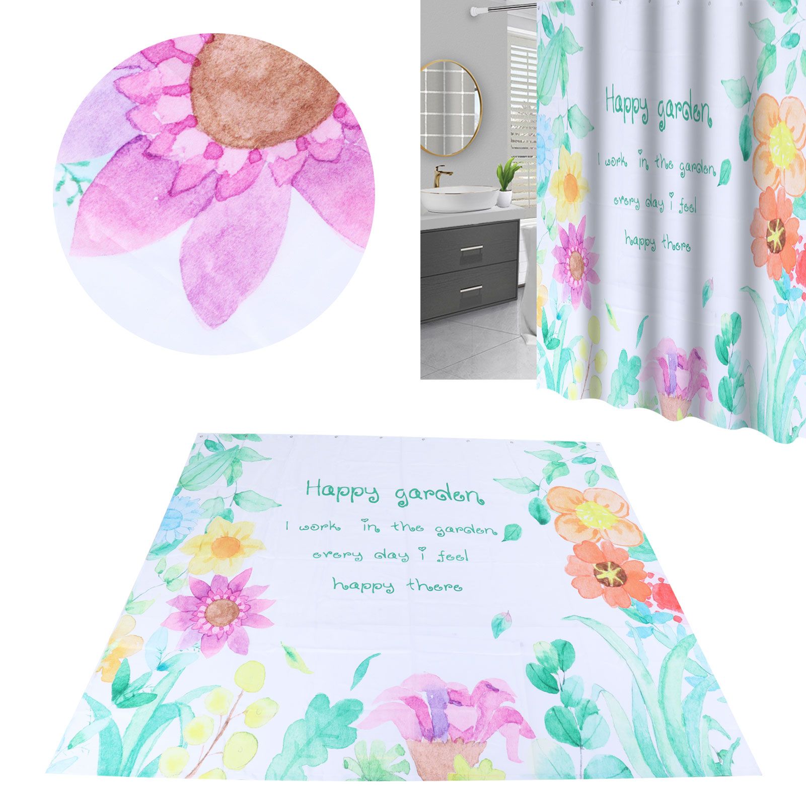 Floral Pattern Shower Curtain Summer Polyester Waterproof Curtain Bathroom view 11