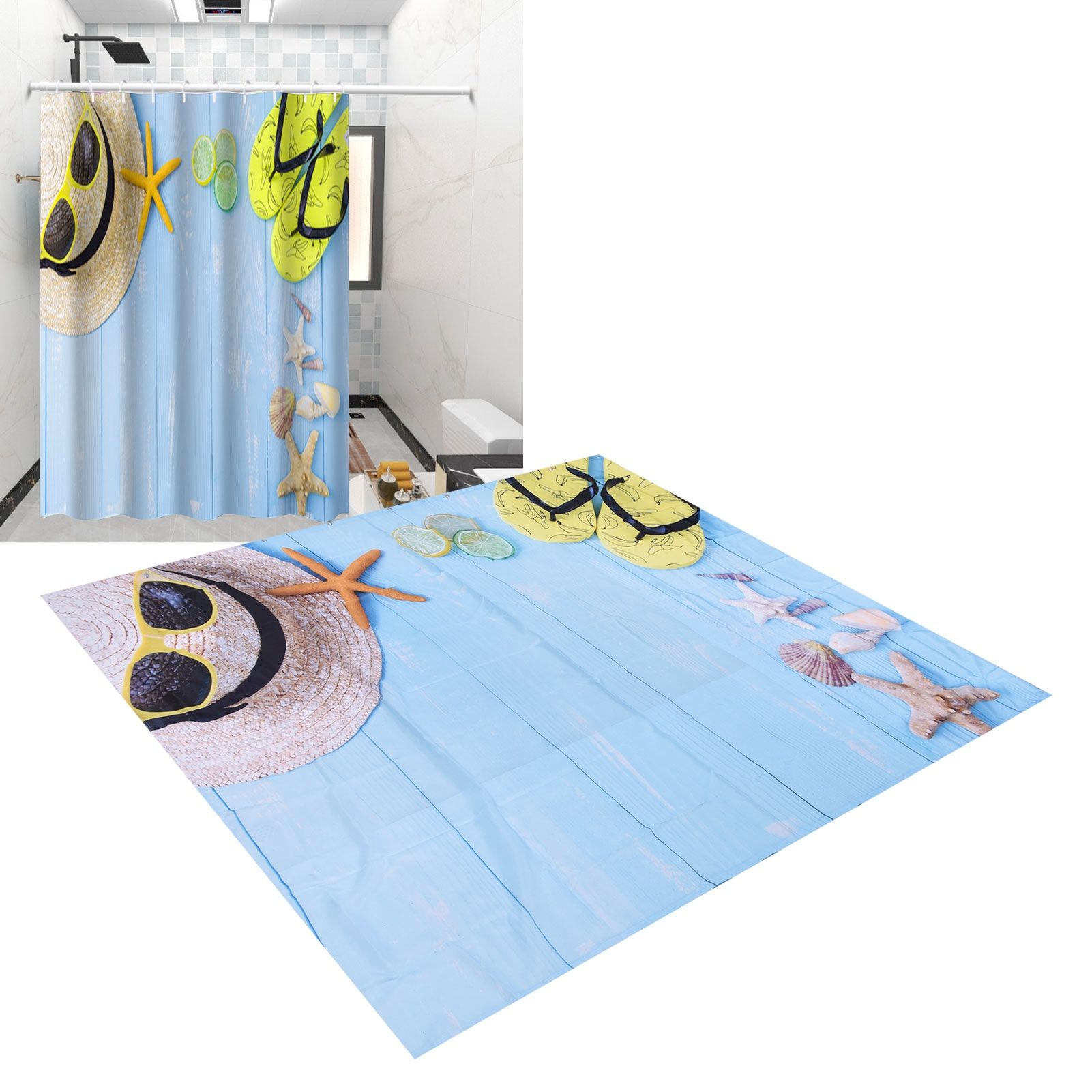 Beach Pattern Shower Curtain Waterproof Polyester Bathroom Curtain with Hooks view 11