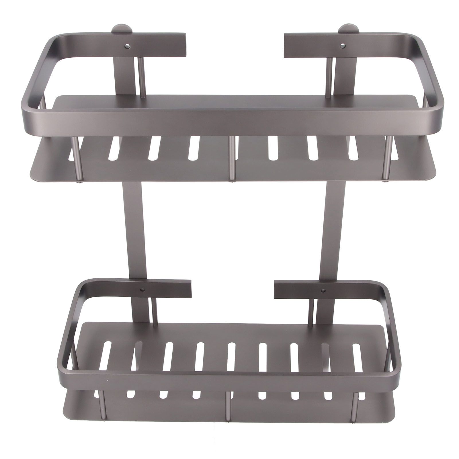 Bathroom Storage Shelf Double Layer Aluminium Alloy Surrounding Edges Wall view 8