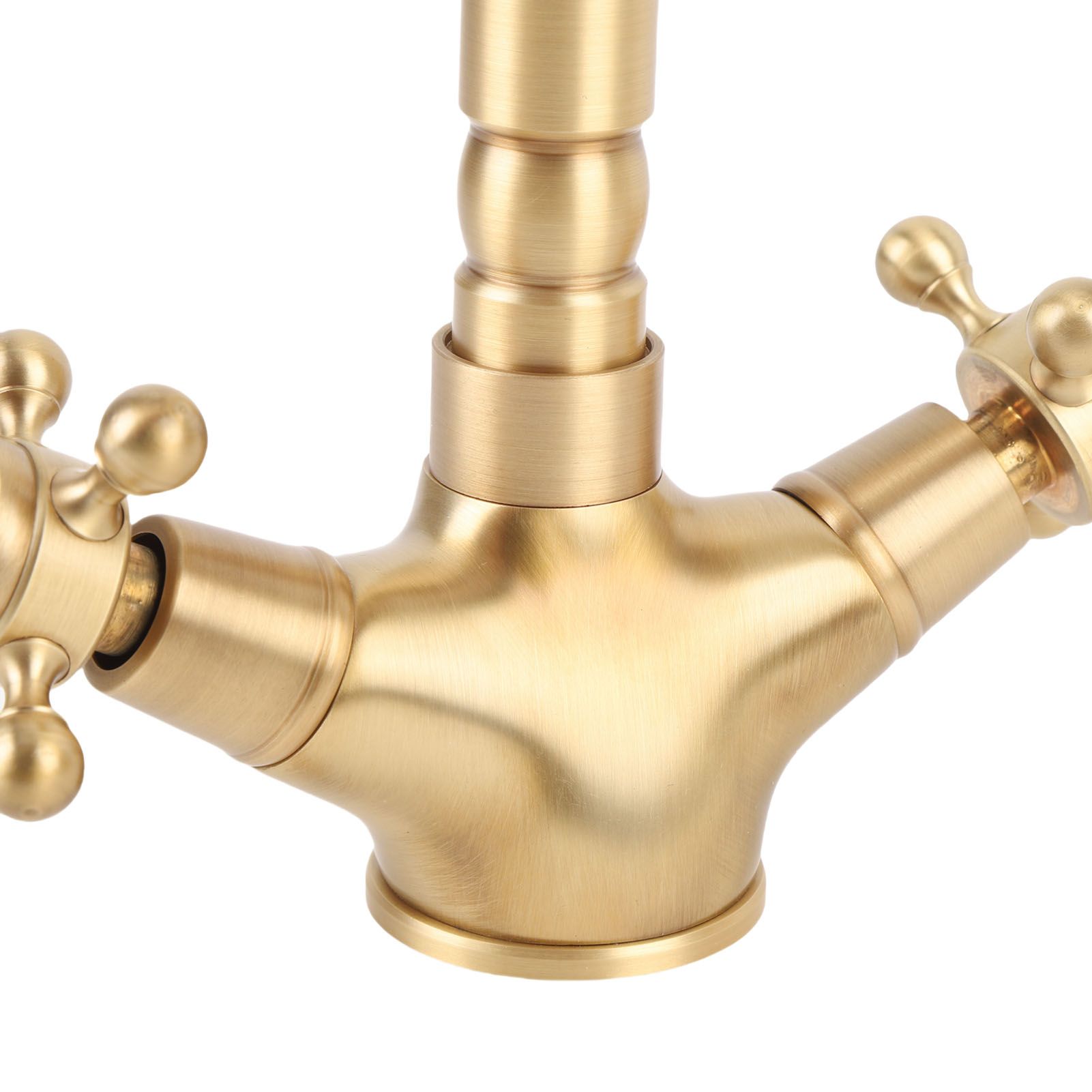 Basin Faucet Short Brass Double Handle Cold Hot Water Swivel Sink Faucet for view 2