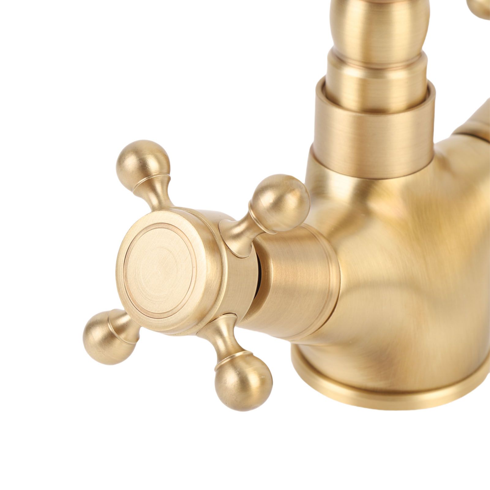 Basin Faucet Short Brass Double Handle Cold Hot Water Swivel Sink Faucet for view 7
