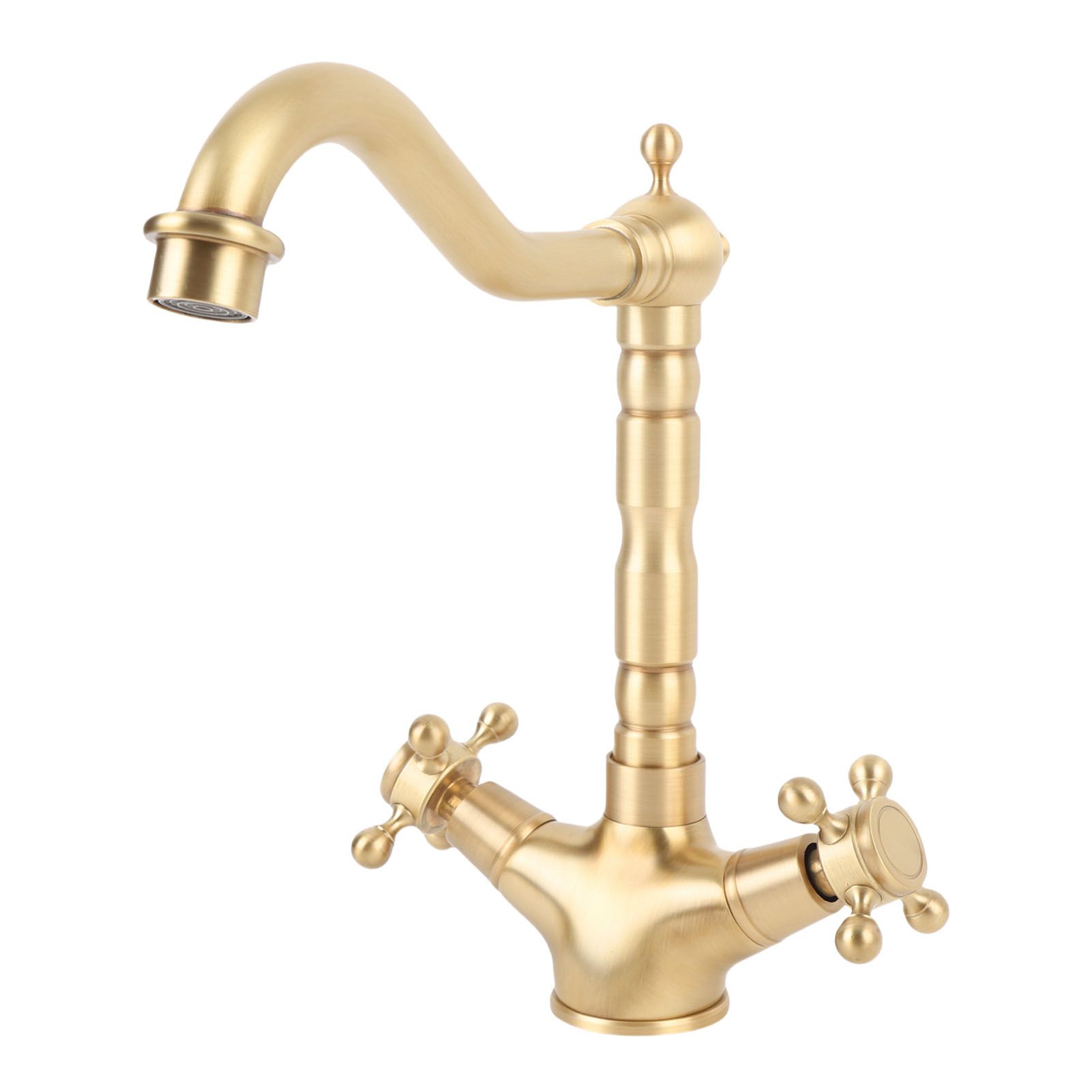 Basin Faucet Short Brass Double Handle Cold Hot Water Swivel Sink Faucet for view 10