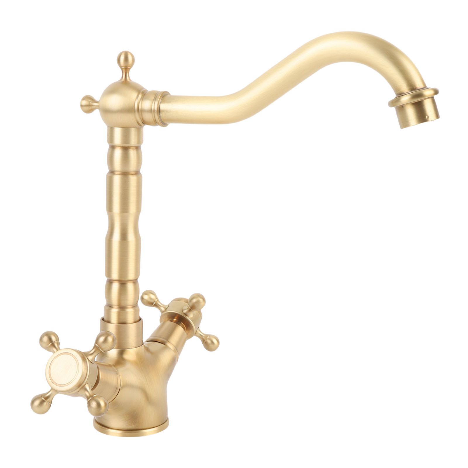 Basin Faucet Short Brass Double Handle Cold Hot Water Swivel Sink Faucet for view 12