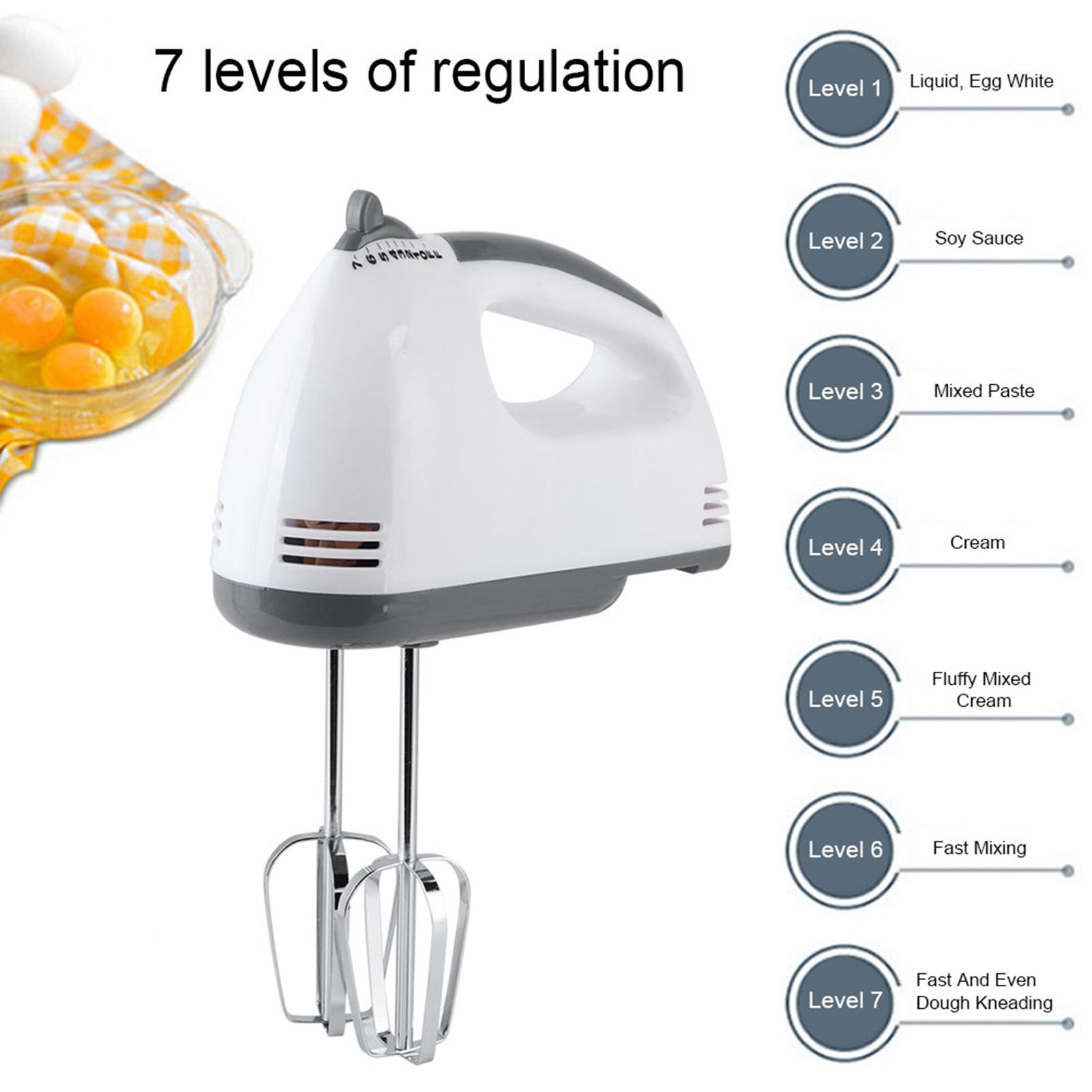 7 Speeds Household Handheld Electric Egg Beater with Rods for Eggs Beating view 8