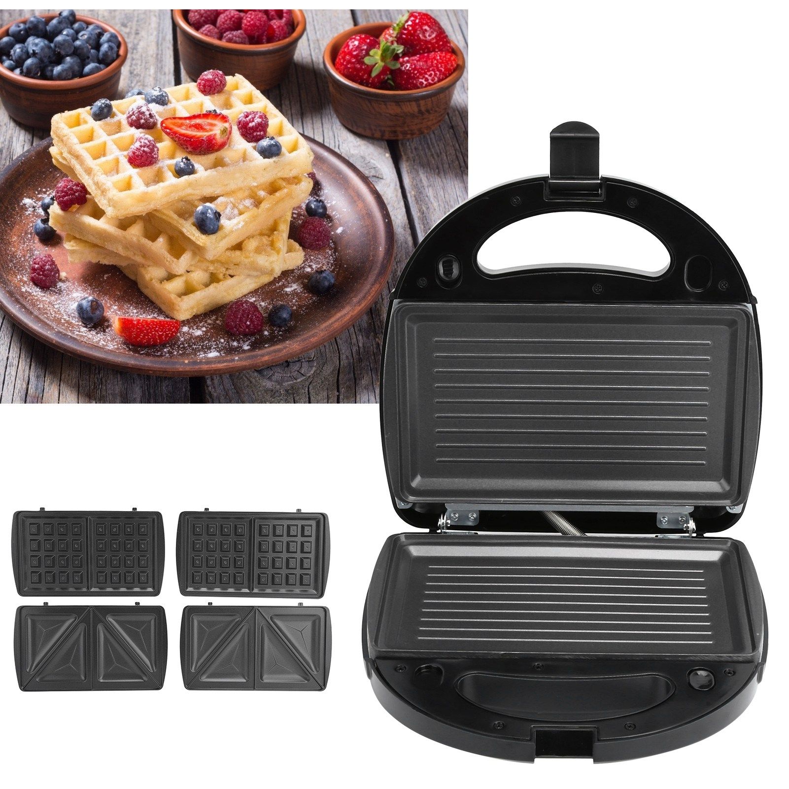 750W 3in1 Breakfast Machine DoubleSided Heating Sandwich Maker Electric Waffle view 9