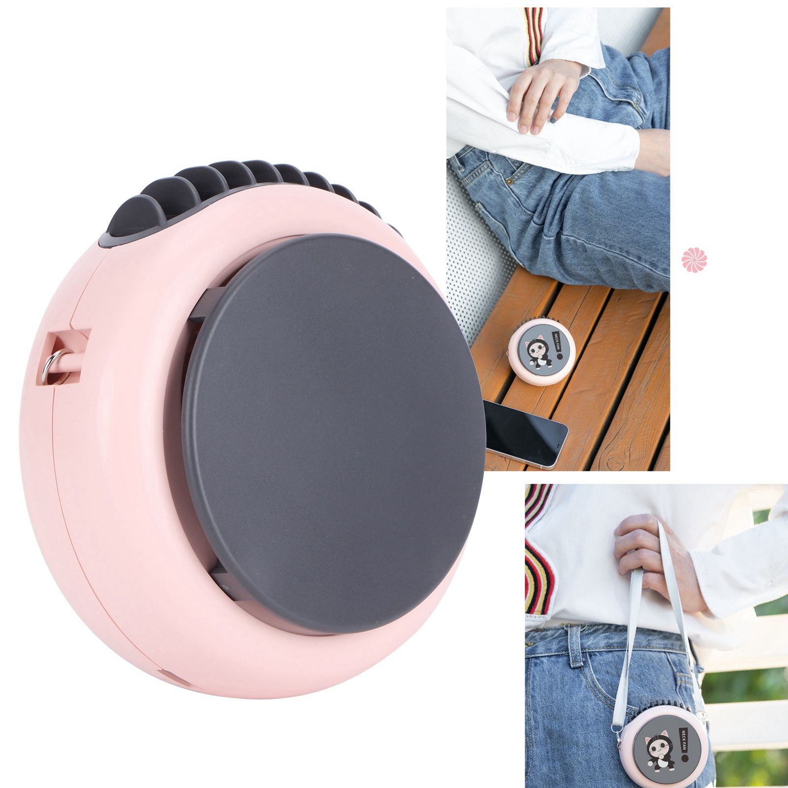 Small Round Neck Fan with Pattern Portable USB Charging Fan Desktop Fan for view 11