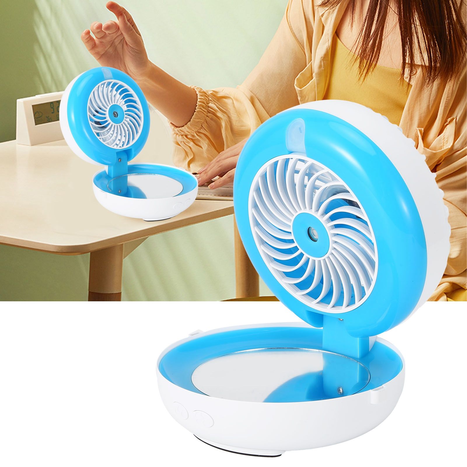 Multifunctional Folding Fan Portable USB Charging Makeup Mirror Humidifier view 11