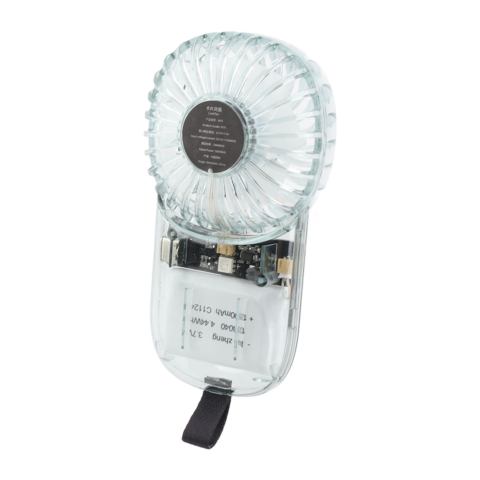 Portable Fan Transparent Foldable 1200mAh Battery USB Rechargeable Neck view 12