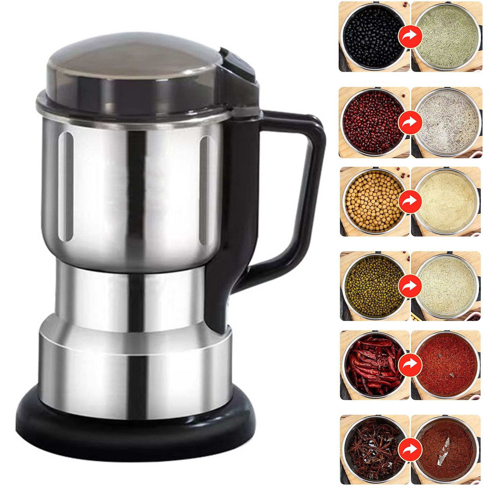 One Touch Coffee Grinder Silver 300W Electric Coffee Grinding Machine for view 4