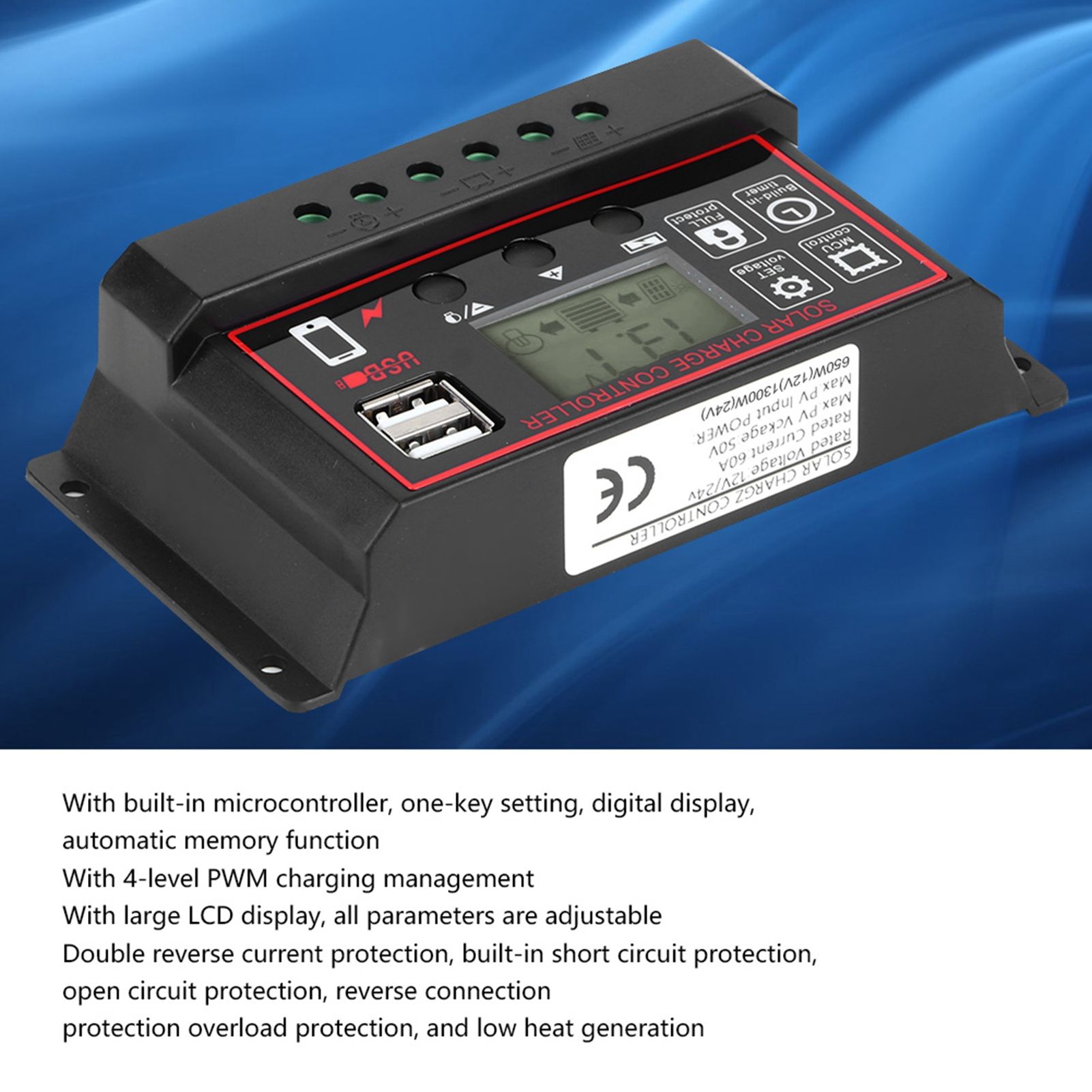 12V 24V Solar Photovoltaic Meter Intelligent Digital Display Controller USB 5V 60A view 11
