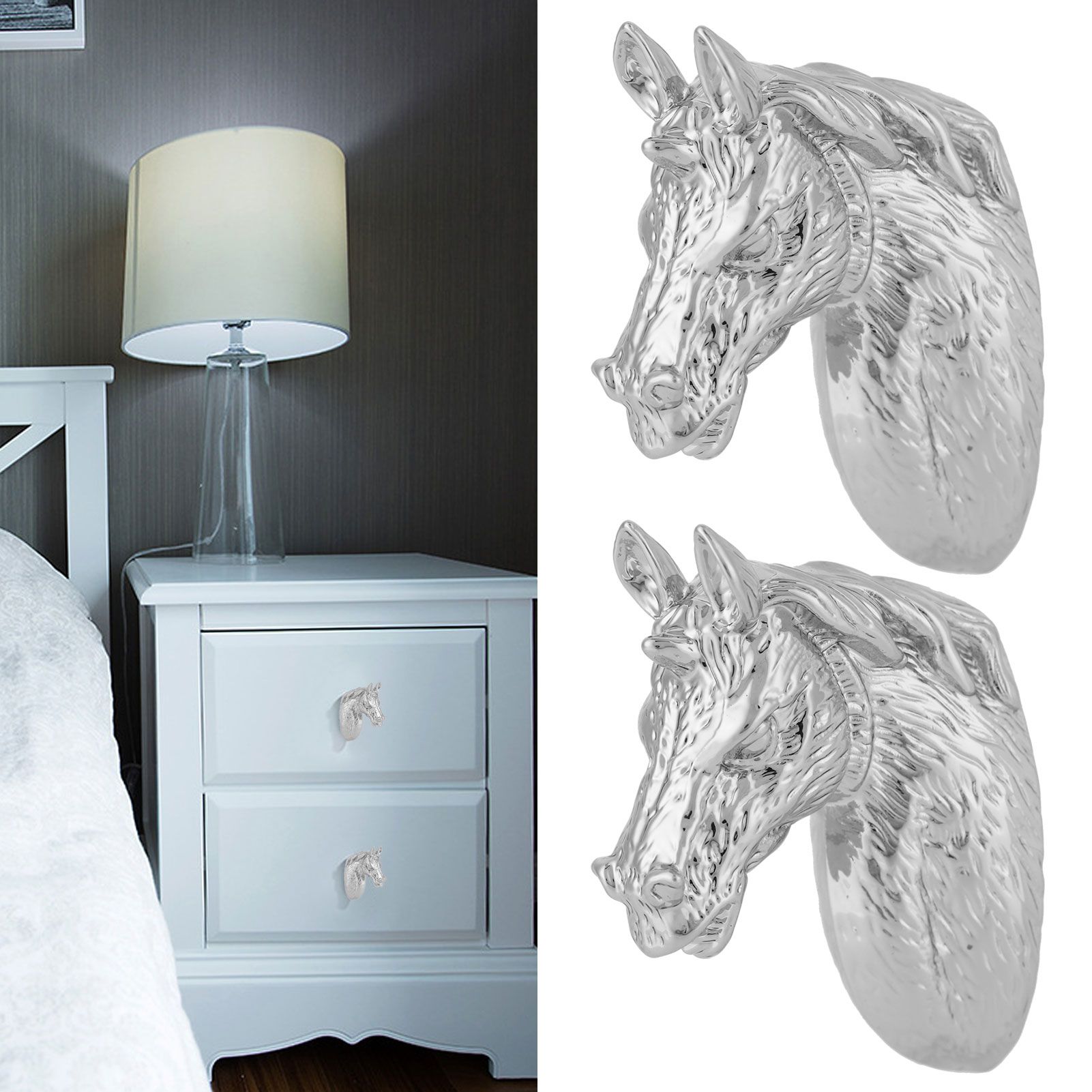 2 Sets Modern Stylish Cabinet Handles Horse Head Pull Kitchen Wardrobe Drawer view 9