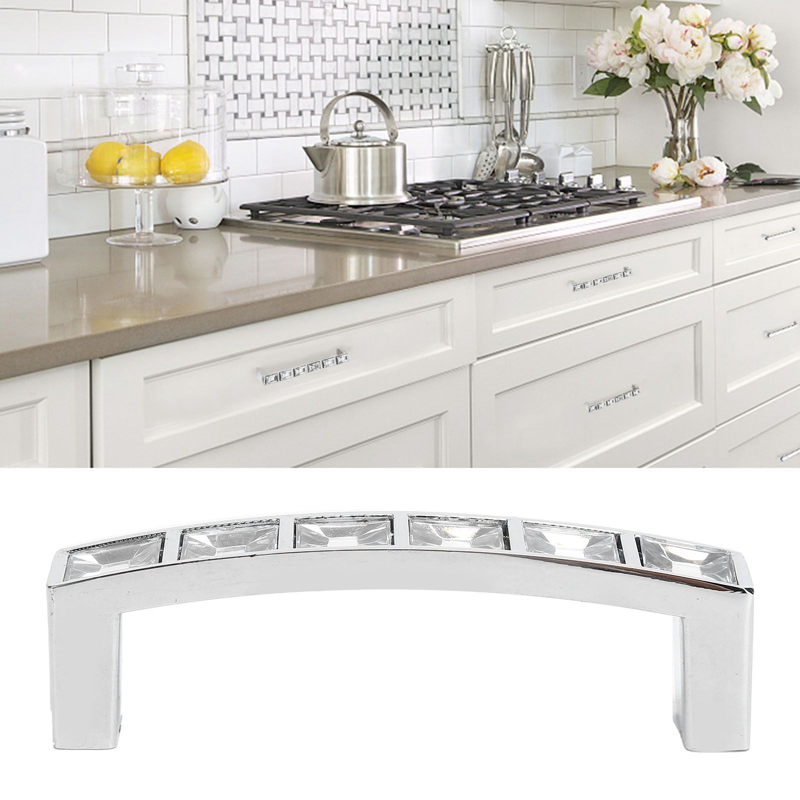 Crystal Handle Modern Simple Cabinet Door Diamonds Double Hole Handle Drawer Pull view 11