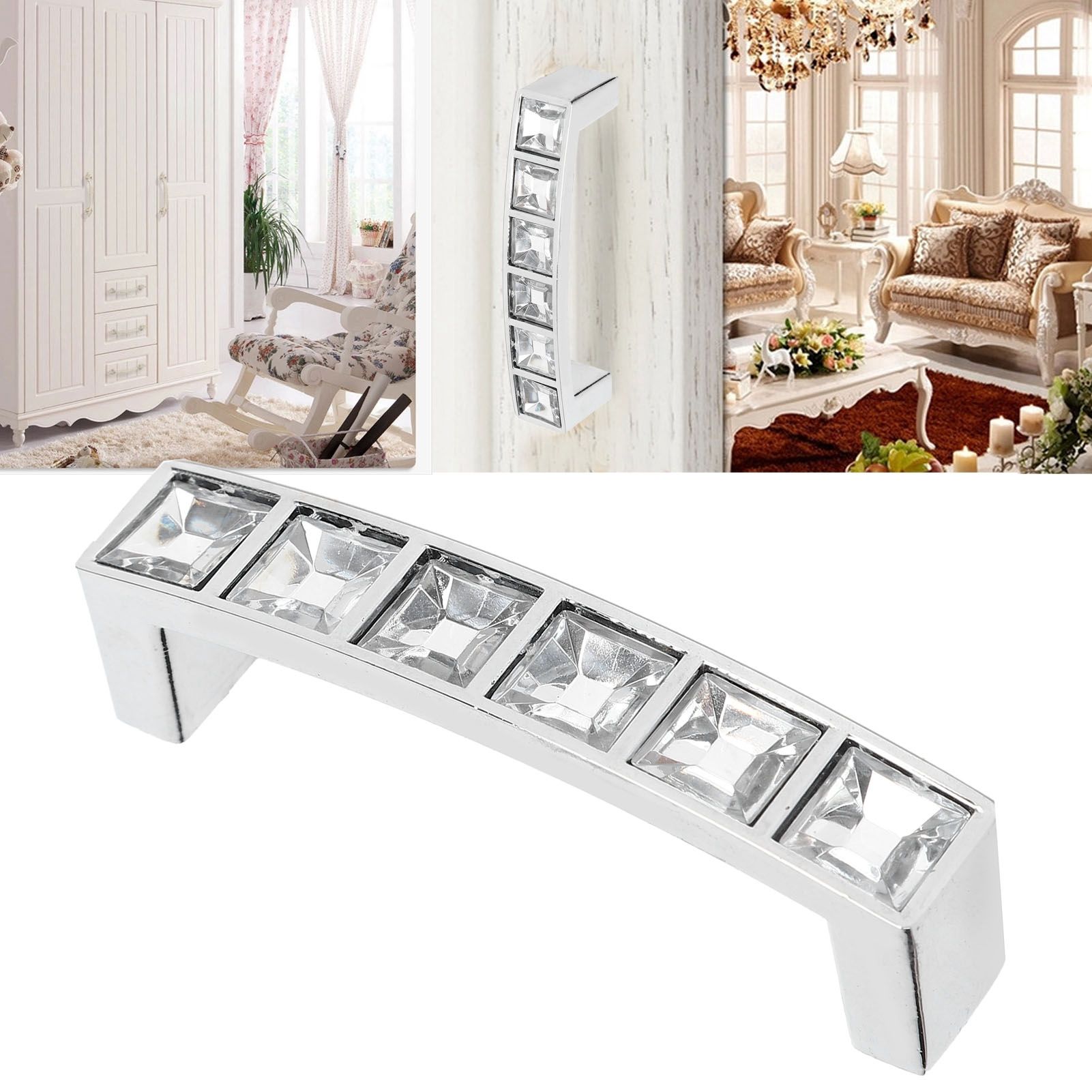 Crystal Handle Modern Simple Cabinet Door Diamonds Double Hole Handle Drawer Pull view 12
