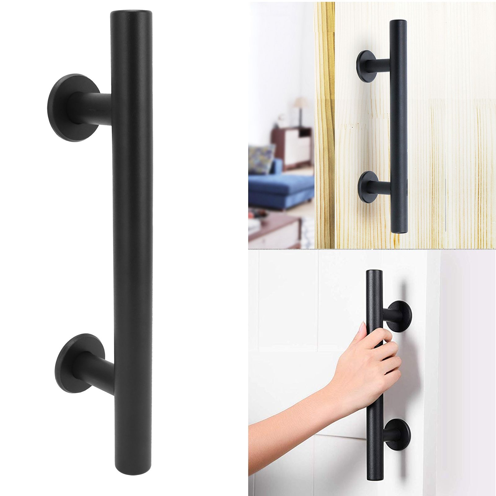 Black Barn Door Handle Double Side Sliding Door Round Concealed Pull for view 12