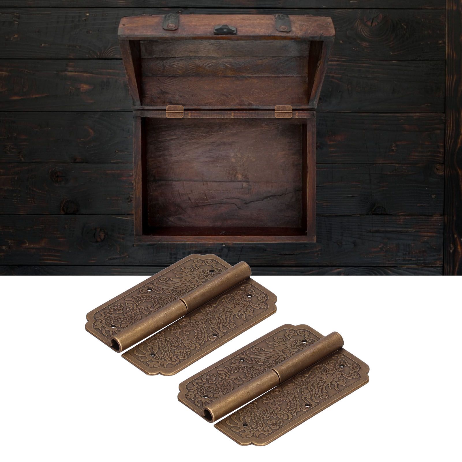 2Set Furniture Hinge Retro Antique Brass Hinges Hardwares for Cabinet Jewelry Box view 11