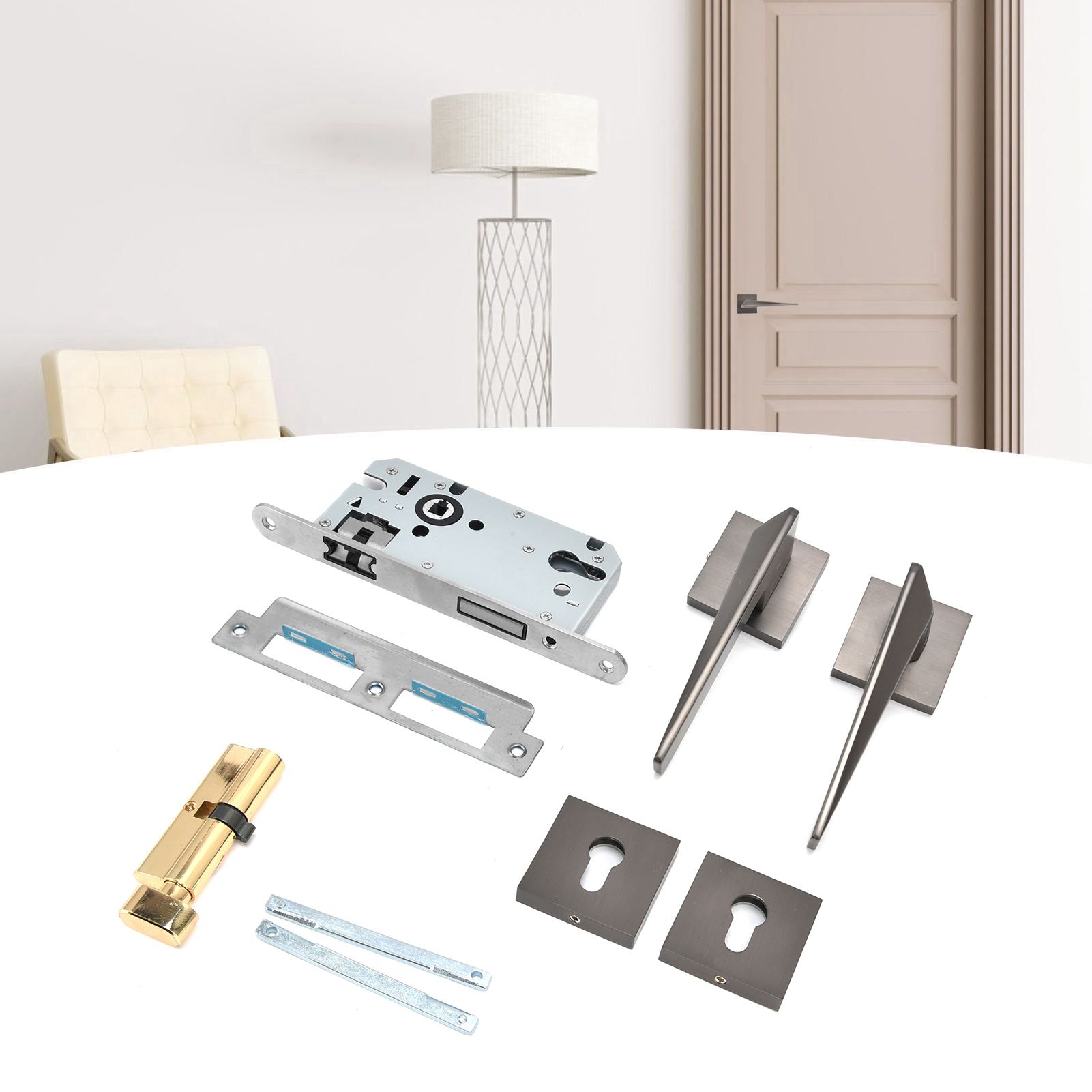 Split Door Lock Handle Kit Modern AntiTheft Door Lockset for Home Bedroom view 12
