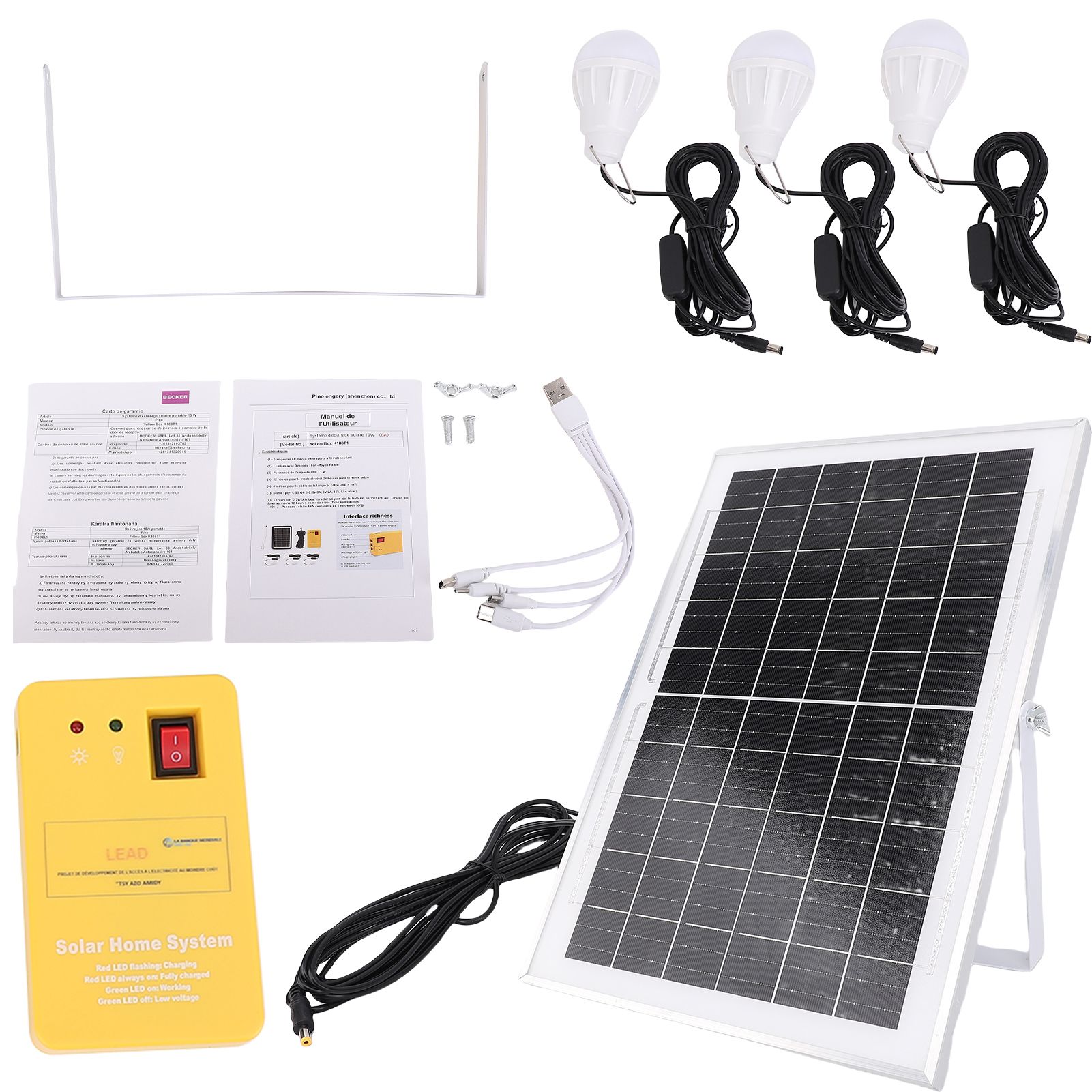 Solar Power Panel Generator Kit with USB Charging Cable LED Flashlight for view 2