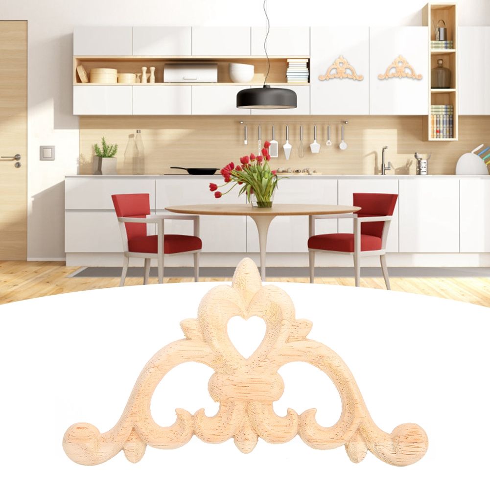 4pcs Wood Carved Corner Onlay Applique Unpainted Cabinet Decal for Home