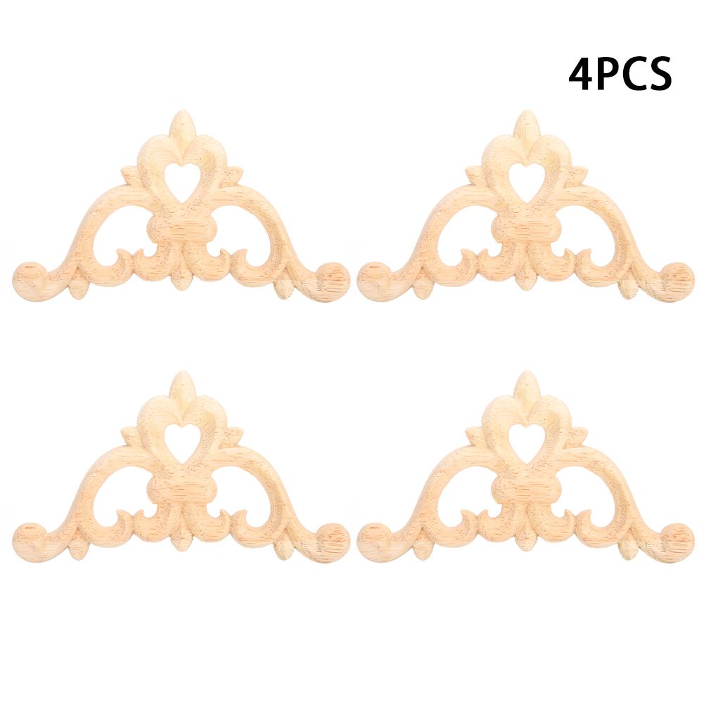 4pcs Wood Carved Corner Onlay Applique Unpainted Cabinet Decal for Home view 2
