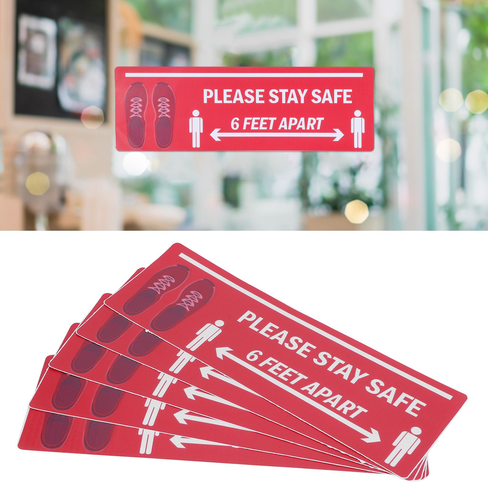 2Set Floor Sticker Safety Distance Sign Marker Warning Decal for Store view 9