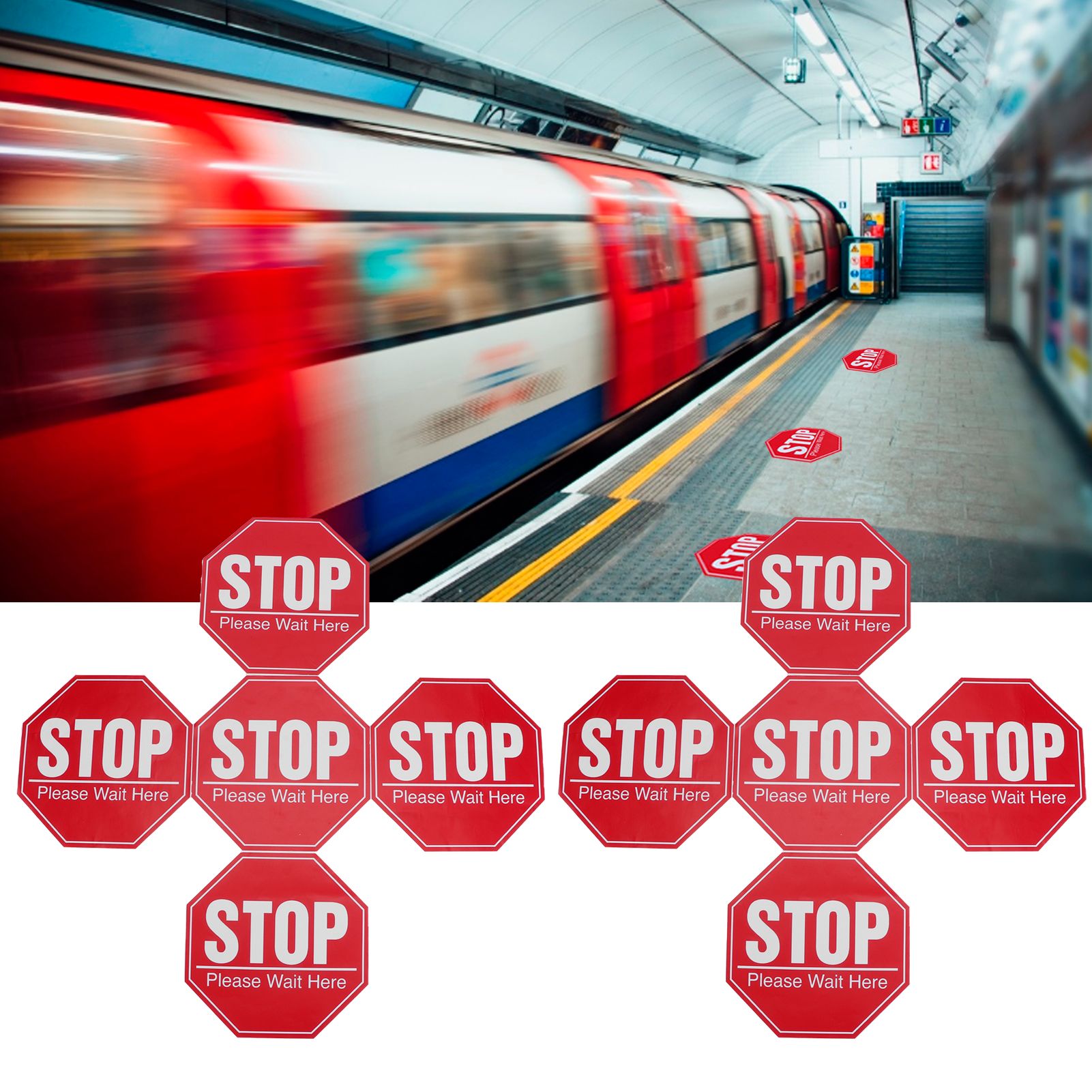 2 Set Floor Stop Sign Sticker Safety Distancing Floor Marker Warning Decal for view 10