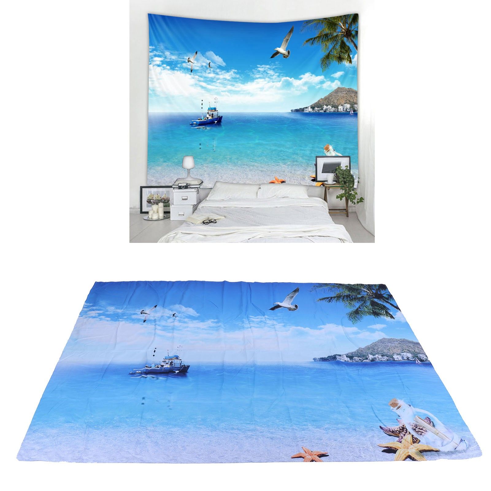 Decorative Tapestry Beach Sea Scenery Pattern Polyester Fiber Hanging Carpet view 12