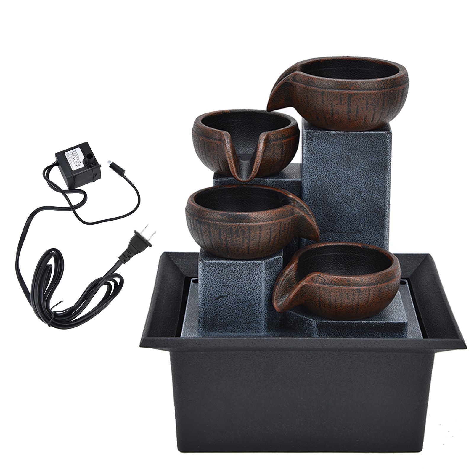 Tabletop Water Fountain with LED Yellow Light Feng Shui Relaxation Desktop view 2