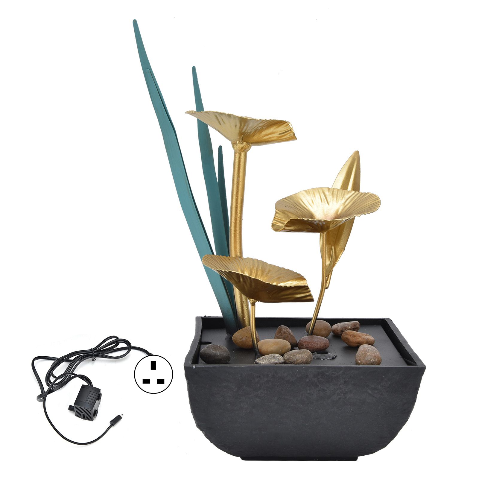 Indoor Tabletop Fountain Lotus LED Waterfall Fountain Ornament Feng Shui Art view 2