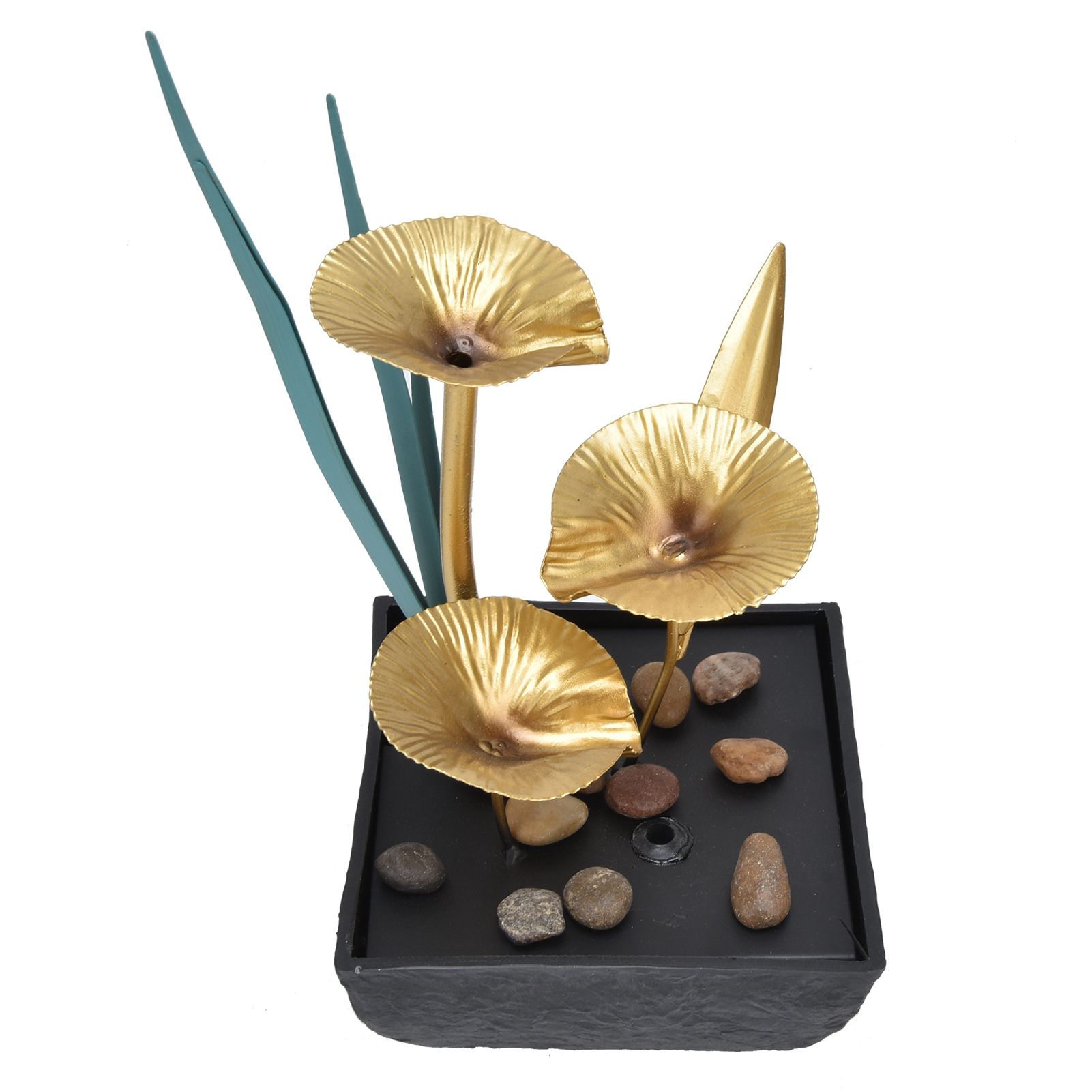 Indoor Tabletop Fountain Lotus LED Waterfall Fountain Ornament Feng Shui Art view 4