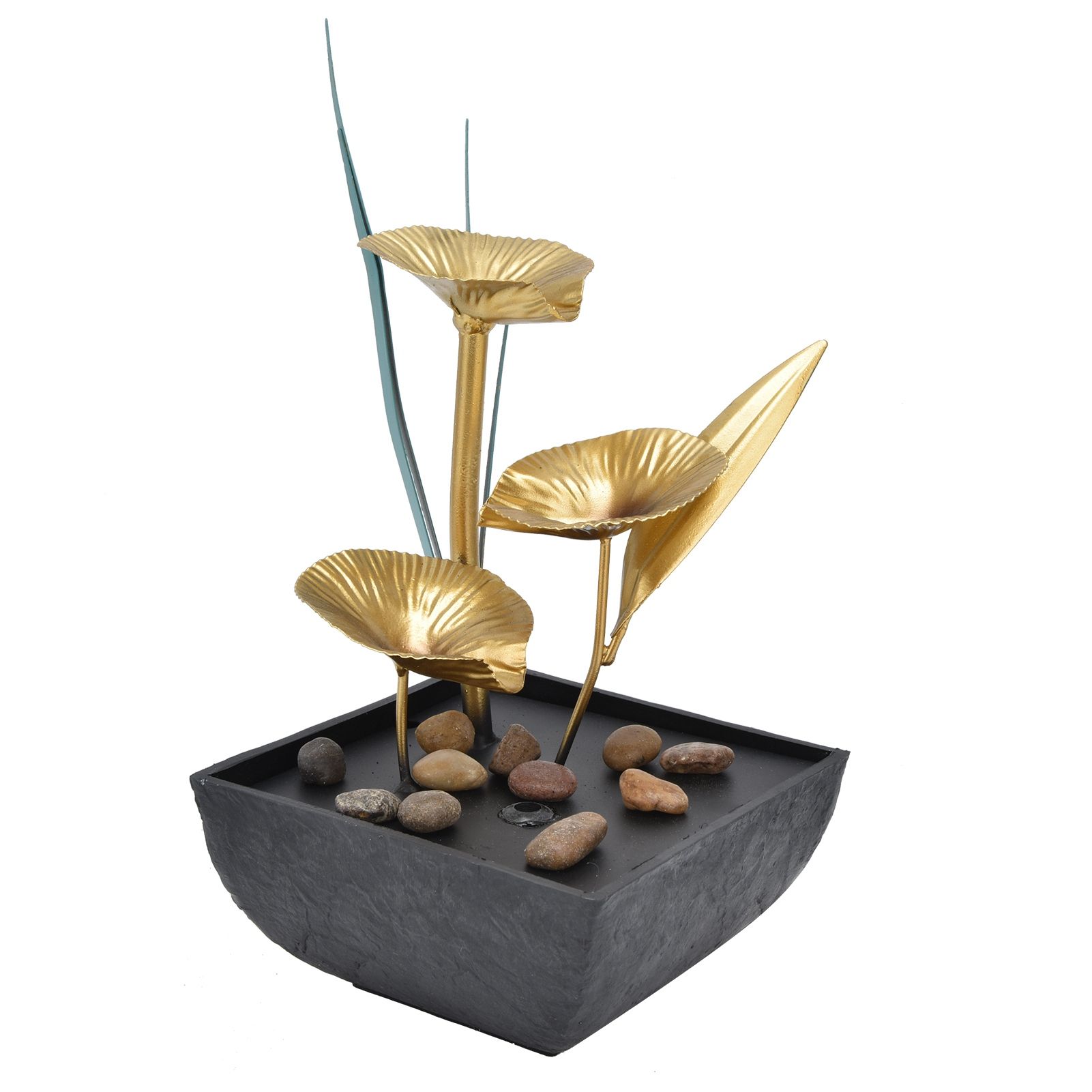 Indoor Tabletop Fountain Lotus LED Waterfall Fountain Ornament Feng Shui Art view 5