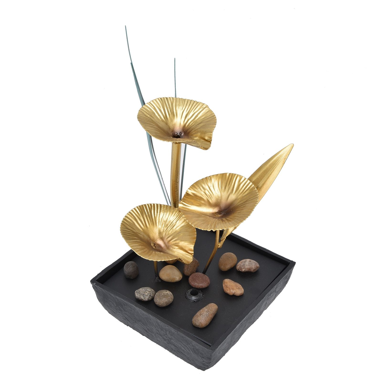 Indoor Tabletop Fountain Lotus LED Waterfall Fountain Ornament Feng Shui Art view 6